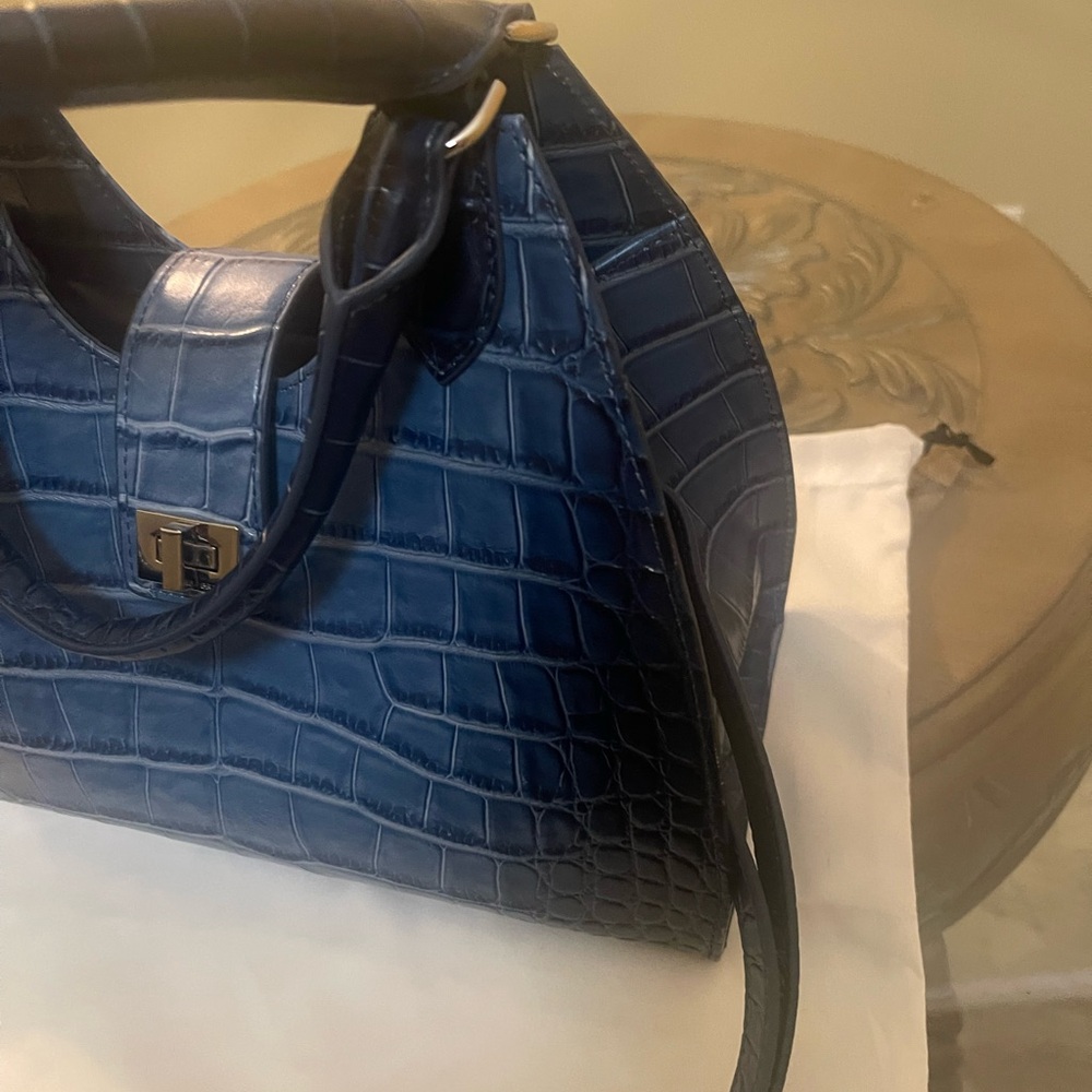 Brahmin Adrian Navy Croc-Embossed Leather Satchel - Picture 5 of 11